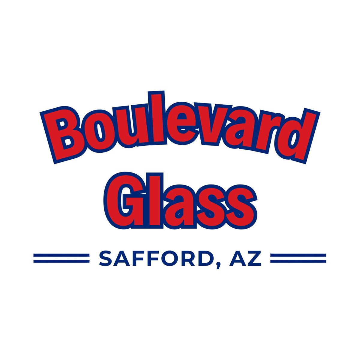 Boulevard Glass business logo in red and blue with location Safford Arizona