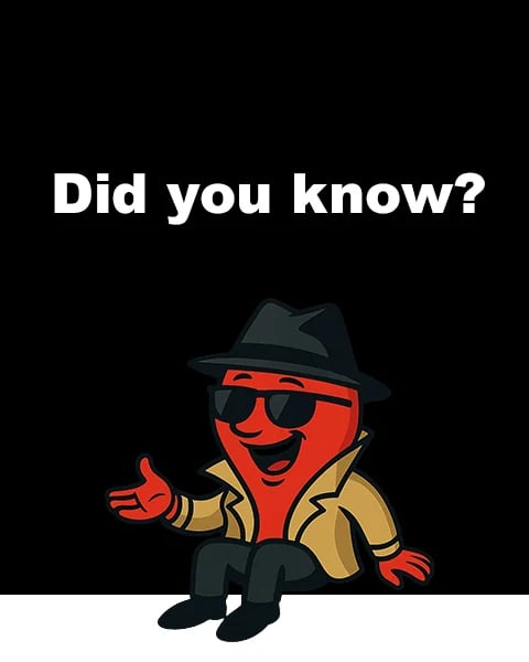 Red cartoon character wearing sunglasses and fedora hat with thumbs up gesture, Did you know text above on black background