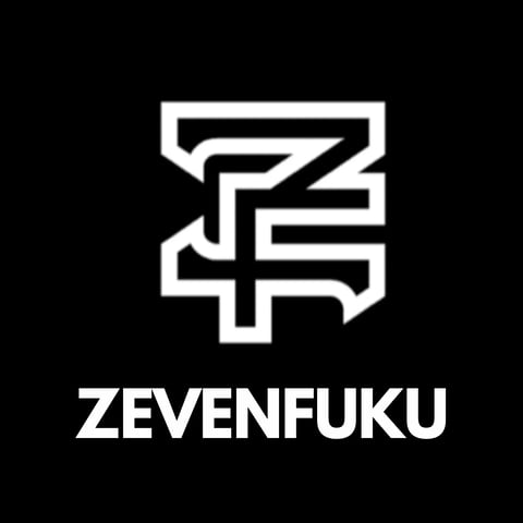 Zevenfuku logo featuring geometric white symbol on black background