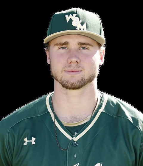 Baseball player wearing dark green and cream colored uniform and cap with WSM logo against black background