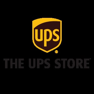 The UPS Store logo featuring yellow and brown shield with UPS text and store name below