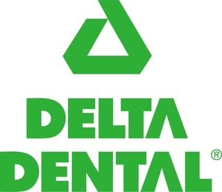 Delta Dental logo with green triangle symbol above company name and registered trademark