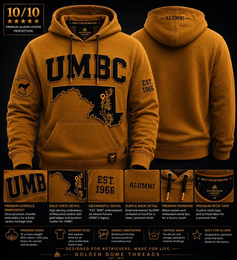Men's UMBC golden hoodie with Maryland state map design