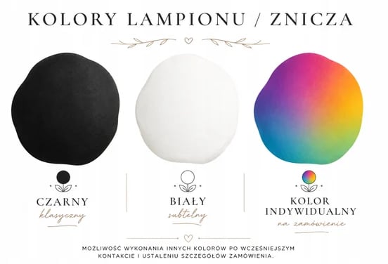 Trzy warianty kolorystyczne lampionu: czarny klasyczny, biały subtelny oraz kolor indywidualny na zamówienie