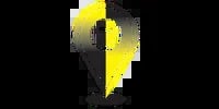Black and yellow geometric logo or icon with angular design resembling a stylized letter or abstract shape