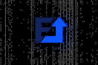 Blue upward arrow and letter F logo on digital matrix background