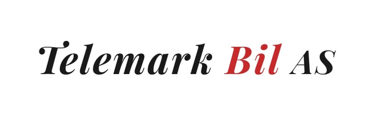 Telemark Bil AS logo with black italic text and red Bil text