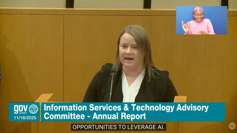 Sarah Cornett presenting the annual report to the Information Services and Technology Advisory Committee