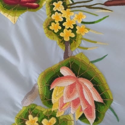 Botanical illustration of pink and red cone flowers with yellow clustered blooms and green leafy bracts on white background
