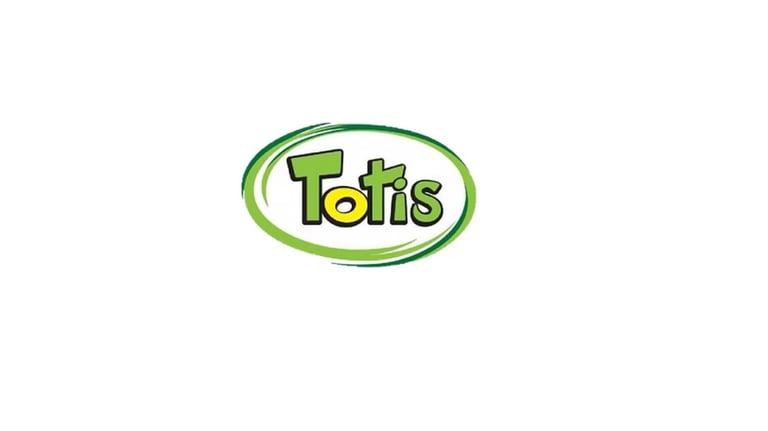 Totis logo featuring yellow text inside a green oval outline