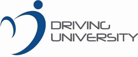 Driving University logo featuring a blue stylized D with a dot accent and gray text