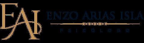 EAI Enzo Arias Isla Psicólogo logo with gold lettering and decorative elements on black background