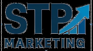 STP Marketing logo with blue text and upward trending arrow graphic
