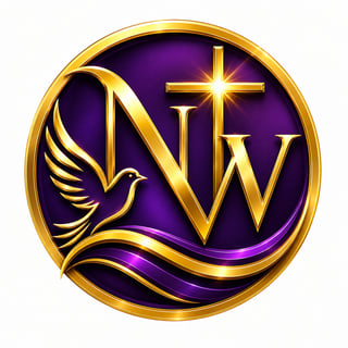 Nicole Washington Ministries seal — golden dove and cross monogram on a purple field