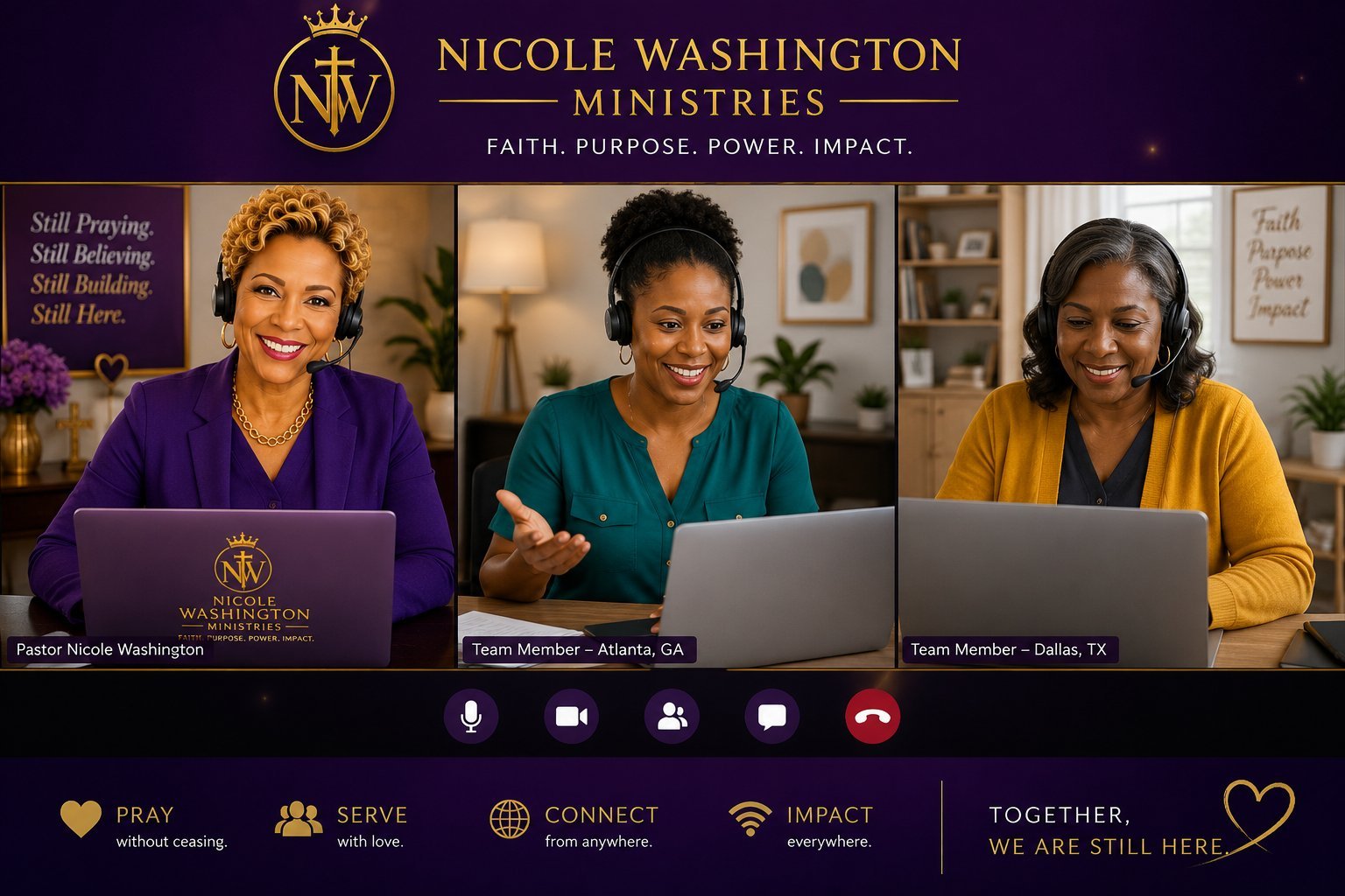 Nicole Washington Ministries video conference with three women leaders discussing faith, purpose, and impact