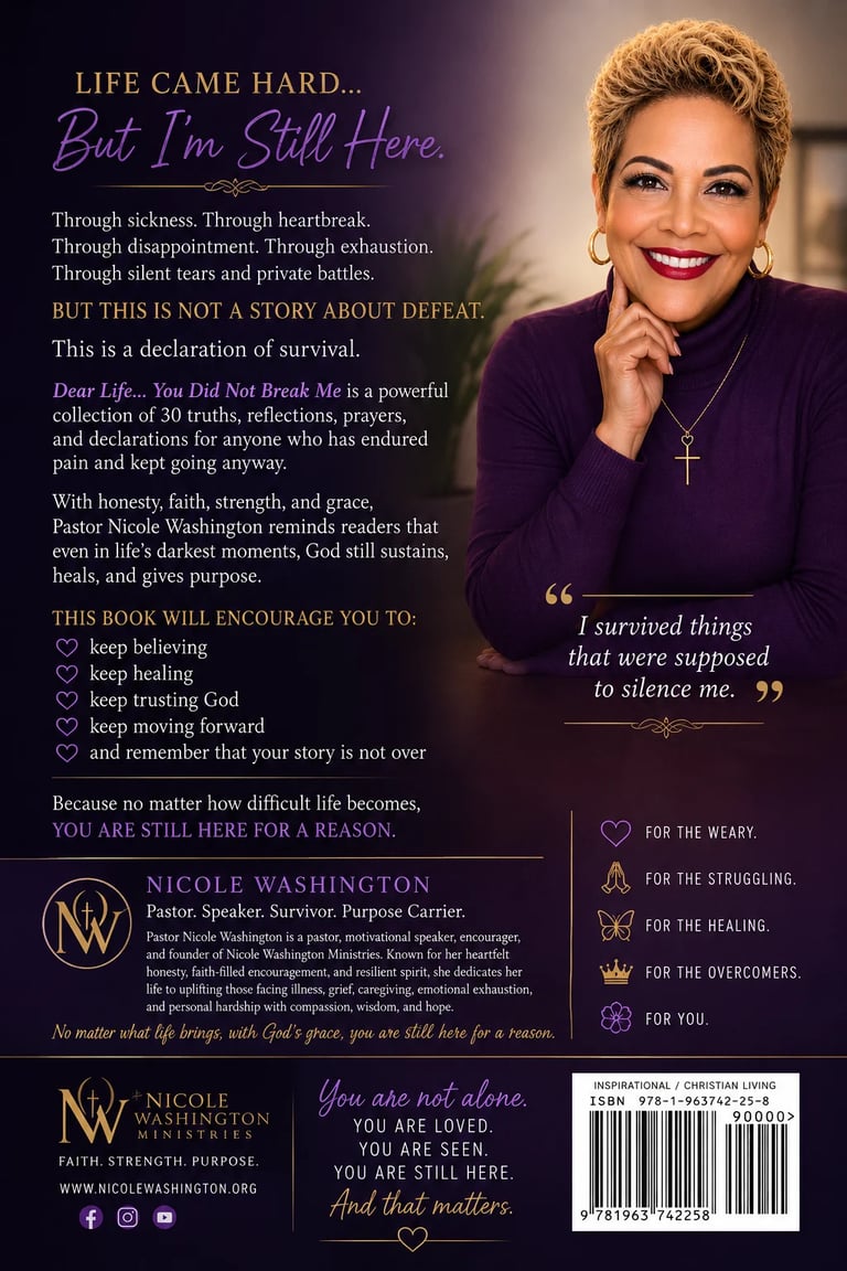 Back cover of Dear Life, You Did Not Break Me - Life Came Hard But I'm Still Here by Pastor Nicole Washington