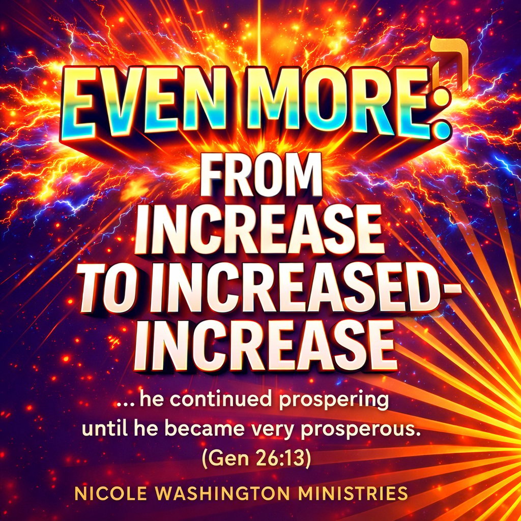 Biblical prosperity poster with gold and orange explosion background text about increase and prosperity Genesis 26:13 from Nicole Washington Ministries