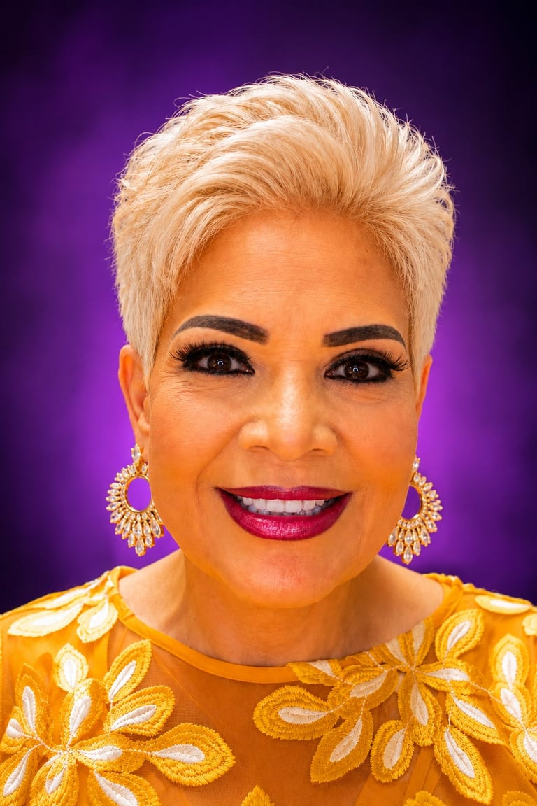 Book cover for Beyond the Chair by Pastor Nicole Washington featuring a woman with platinum blonde hair, bold makeup, gold hoop earrings, and an orange patterned top against a purple background