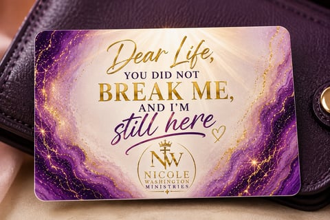 Purple memory foam neck pillow with gold embroidery displayed with product features, testimonial images, and included accessories below