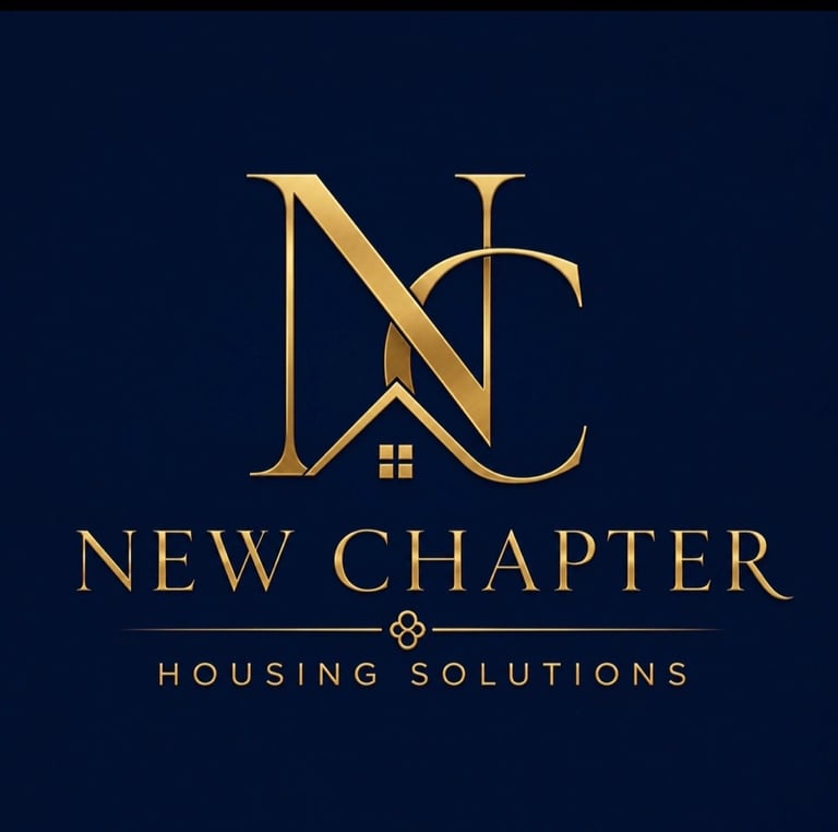 New Chapter Housing Solutions logo with gold letters NC on dark blue background