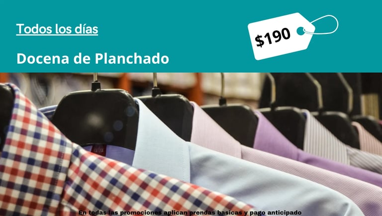 Promoción docena de planchado por $190 todos los días