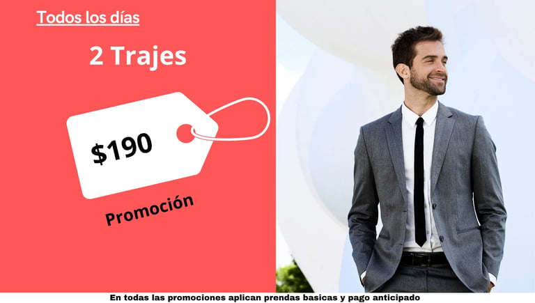 Promoción 2 trajes por $190