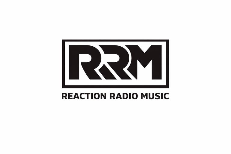 Reaction Radio Music logo featuring bold RRRM letters in a rectangular border with text below