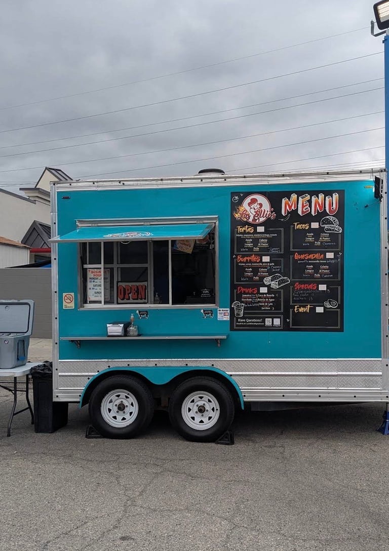 Las Ellies turquoise food truck — the heart of our family business