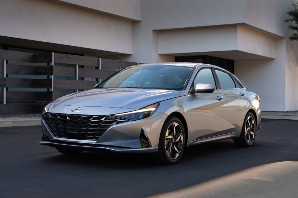 Silver Hyundai Elantra sedan — best-in-class MPG economy rental