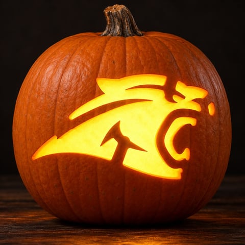 Illustrative pumpkin preview for the Carolina Panthers carving stencil