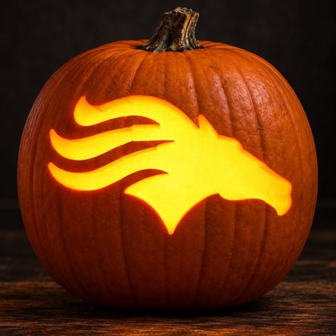 Illustrative pumpkin preview for the Denver Broncos carving stencil