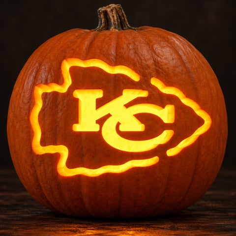 Illustrative pumpkin preview for the Kansas City Chiefs carving stencil