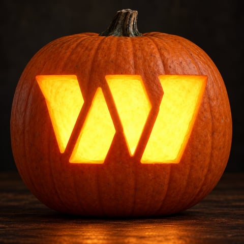 Illustrative pumpkin preview for the Washington Commanders carving stencil