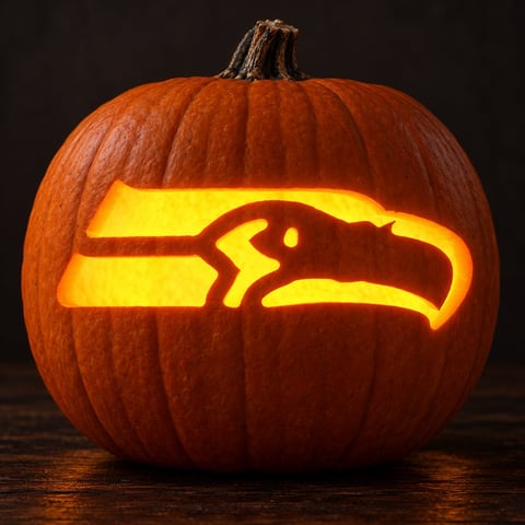 Illustrative pumpkin preview for the Seattle Seahawks carving stencil