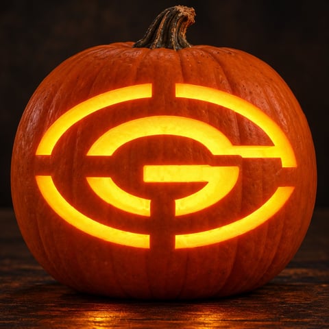 Illustrative pumpkin preview for the Green Bay Packers carving stencil