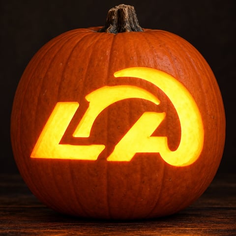 Illustrative pumpkin preview for the Los Angeles Rams carving stencil
