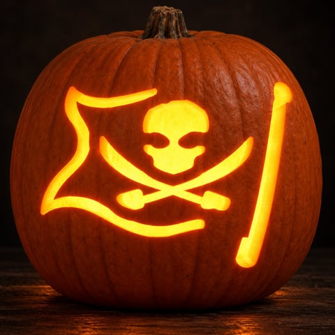 Illustrative pumpkin preview for the Tampa Bay Buccaneers carving stencil