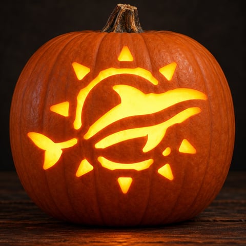 Illustrative pumpkin preview for the Miami Dolphins carving stencil