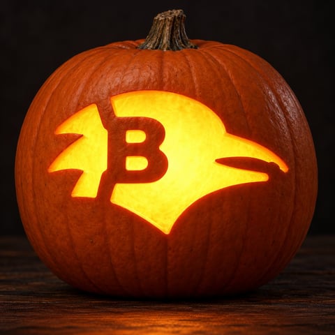 Illustrative pumpkin preview for the Baltimore Ravens carving stencil