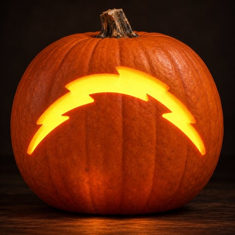 Illustrative pumpkin preview for the Los Angeles Chargers carving stencil