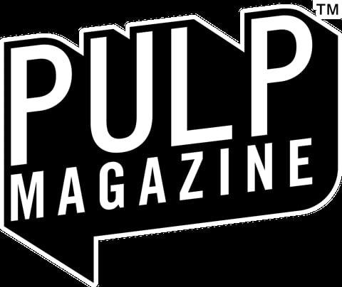 Pulp Magazine logo featuring bold white text on black background in comic book speech bubble style