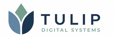 Tulip Digital Systems logo featuring a stylized tulip flower in blue and green with company name