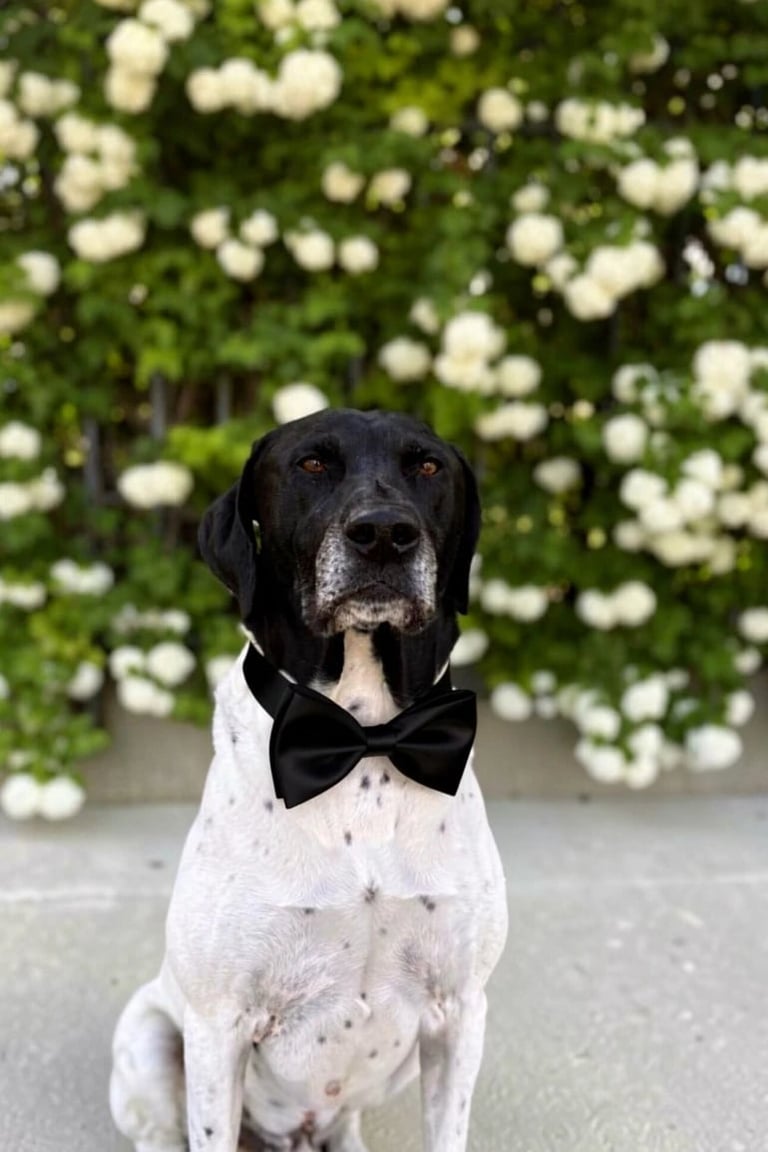 Dog dressed for wedding photos during Utah wedding pet attendant service