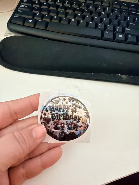 Happy 3rd Birthday Zy'dn holographic sticker with dinosaur theme
