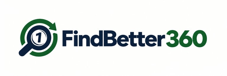 FindBetter360 logo with magnifying glass icon and circular design element