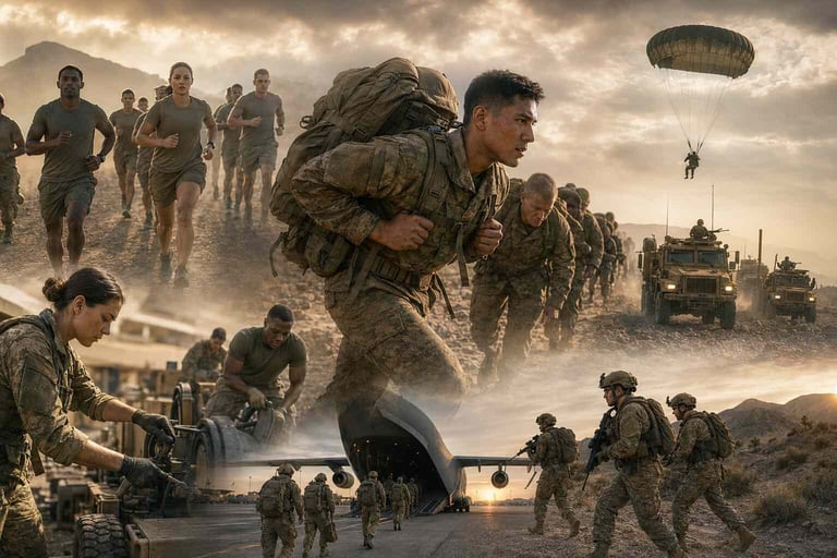 Military service members in combat gear during field operations, reflecting the physical demands that can lead veterans to seek chiropractic care from Dr. Taylor Bagley in Navarre FL