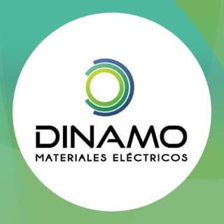 Dinamo Materiales Electricos logo with circular green and blue design on turquoise background