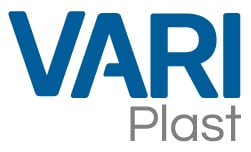 VARI Plast logo with blue text and gray subtitle