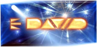Faros David logo with glowing orange and yellow text reading EDMD with blue background and white sparkle light effects