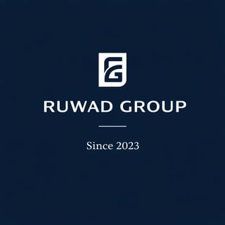 RUWAD Group logo with stylized square icon on dark blue background, established since 2023